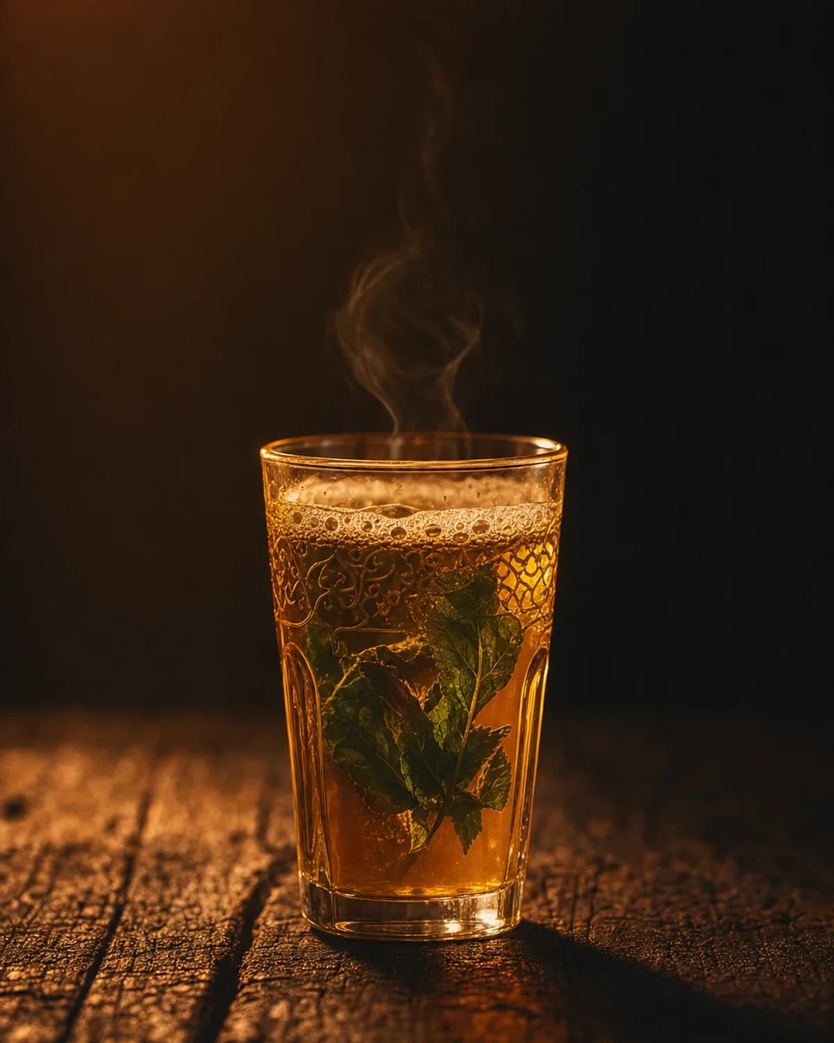 Glass of foamy Moroccan mint tea